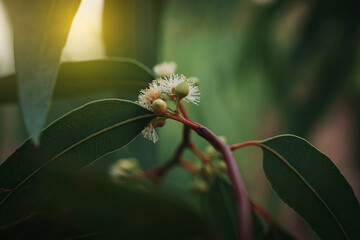 eucalyptus gum nuts. branch eucalyptus tree nature background