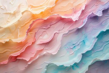 Poster - Colorful abstract swirls of pink, blue, and orange blend seamlessly on canvas, creating a dreamy atmosphere reminiscent of a serene sunset over water
