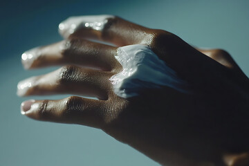 Wall Mural - Close-up of a hand applying cream to the body, emphasizing skincare and self-care.