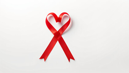 Poster - Red heart ribbon isolated on white background (clipping path), symbolic concept for National heart month_00001_