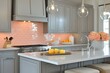 © Agus - Modern Kitchen with Grey Cabinets, White Countertops, and Pink Tile Backsplash