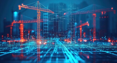Fototapete - Futuristic digital illustration of a high-tech construction site