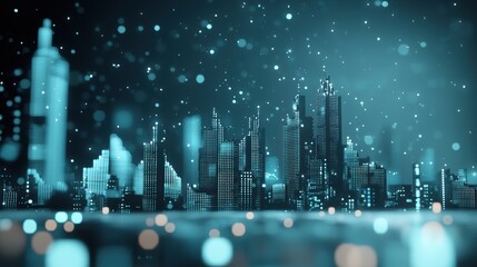 Poster - A futuristic cityscape with holographic projections of financial data, charts, and graphs, representing the integration of technology, big data, and artificial intelligence in shaping the future of