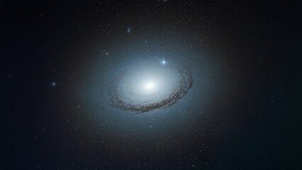 Poster - Amazing Space galaxy, blue starry background. View from space to a spiral galaxy and stars. Universe filled with stars, nebula and galaxy