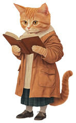 Canvas Print - PNG Cat reading a book animal vintage human.