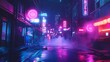 © Arabindu - Enigmatic cyberpunk night scene with vivid neon city lights image