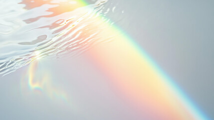 Wall Mural - soft rainbow light refraction with water ripple texture overlay on a white surface. natural prismati