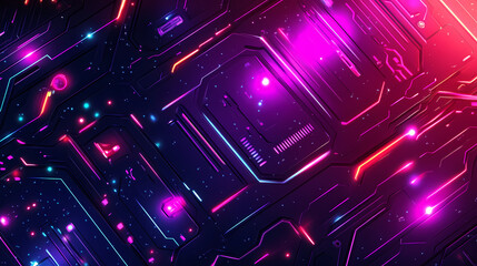 Wall Mural - Neon gaming geometric abstract glowing cyberpunk style banner for advertising and promotion background wallpaper ai generated image. Cyberpunk. Illustration