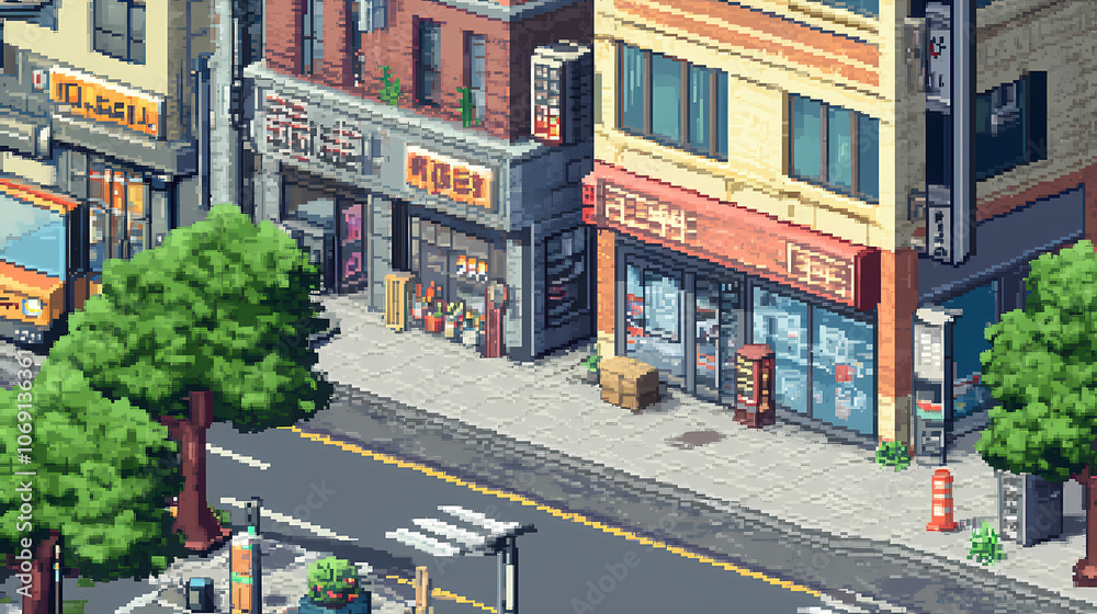 Pixel art of a cyberpunk city street in a game art style. Cyberpunk ...