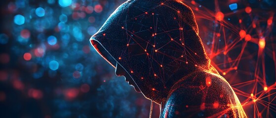 Poster - Cybersecurity Concept with Hooded Figure in Darkness