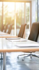 Poster - Empty Conference Room Blurred Background, Natural Sunlight, Modern Office Space Design