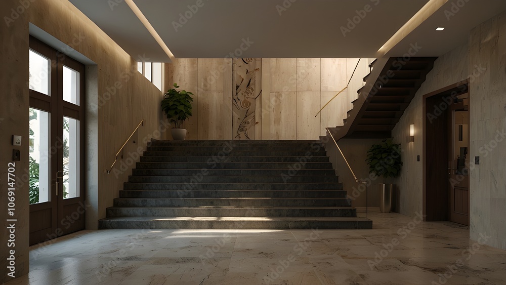 interior design of the villa's contemporary entry hall and staircase ...