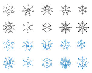 snowflakes vector icons set isolated elements. winter icons. snow or snowflake symbol. snow icon col