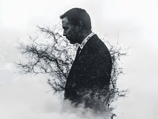 Poster - Contemplative Businessman in Artistic Exposure