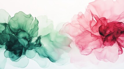 Poster - delicate green and red abstract flowers blend harmoniously on a minimalist background, capturing a s
