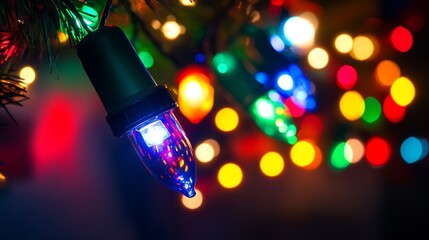 Aufkleber - Colorful Christmas Lights on a Tree Celebrating a Festive Holiday Season with Glowing Cheer : Generative AI