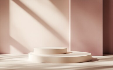 Aufkleber - Abstract Minimalistic Podium Display in Soft Pink and Cream Tones with Light Shading : Generative AI