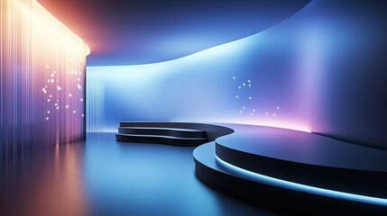 Poster - A 3D-rendered exhibition background featuring smooth surfaces and soft lighting, ideal for modern showcases