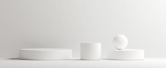 Poster - Minimalist White Podium Display with Geometric Forms on Gray Background : Generative AI
