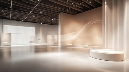 Poster - A 3D-rendered exhibition background featuring smooth surfaces and soft lighting, ideal for modern showcases
