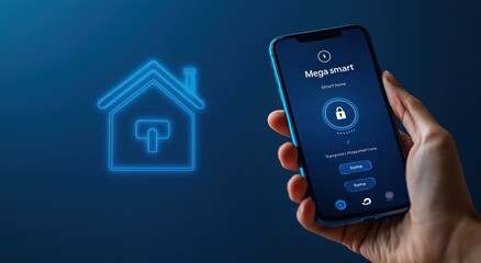 Poster - Hand holding smartphone with smart home control app interface