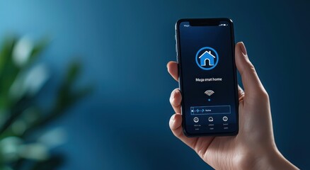Poster - Hand holding smartphone displaying smart home app interface