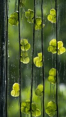 Wall Mural - Green Spots, Abstract Background, Natural Green Circle Pattern with Dark Grid and Blurred Green