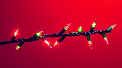 Poster - String of Festive Christmas Lights on Bright Red Background for Holiday Decor : Generative AI