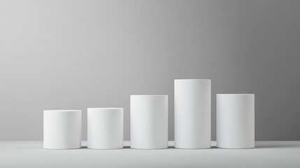 Poster - Modern Art Installation with White Cylinder Arrangement in a Monochrome Gray Background : Generative AI