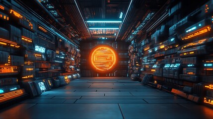 Poster - High-tech corridor with digital aesthetics and glowing design in a sci-fi environment : Generative AI