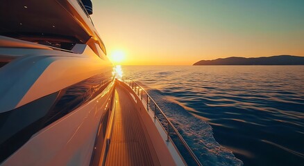 Aufkleber - Majestic View from Luxury Yacht at Sunset on Ocean : Generative AI