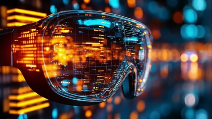 Poster - Futuristic augmented reality glasses displayed against a vibrant digital backdrop at night