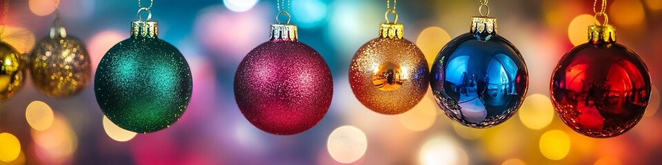 Aufkleber - Assorted Shiny Baubles with Holiday Bokeh Lighting on Display : Generative AI