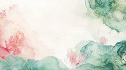 Poster - elegant watercolor abstract with soft hues showcasing flowing shapes and delicate floral elements on