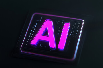 Poster - Purple  square with the letters AI on it. The square is illuminated and has a futuristic feel to it