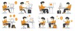 © Georgii - Cartoon illustrations of a young man working on various tasks