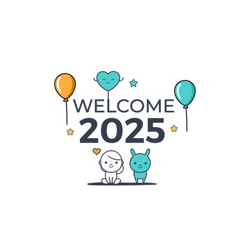 Welcome 2025 new year nice decoration white background