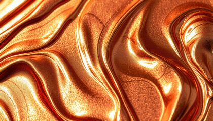 Liquid copper background with smooth, flowing textures and shiny metallic finish, creating warm and vibrant visual effect