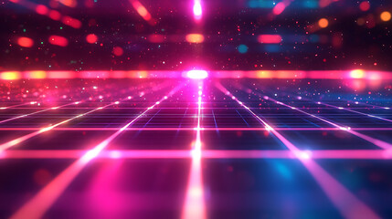 Leinwandbilder - 3d illustration, Holographic Tron Grid Floor Motion Graphic Element