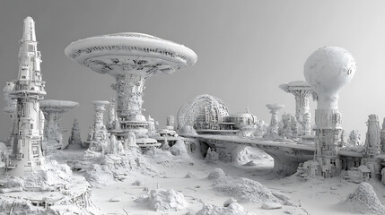 Poster - 3d illustration, Model of alien sci-fi city