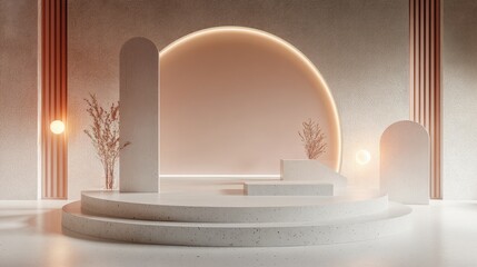 Leinwandbilder - Minimal 3D exhibition background with soft lighting and spacious design, ready for elegant displays