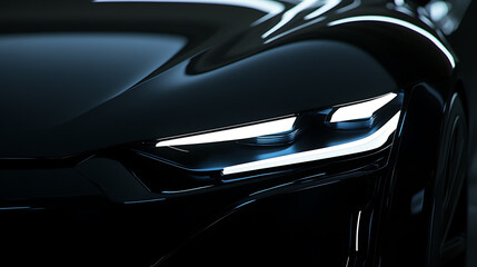 Poster - Close up on headlight of a generic and brandless modern black car