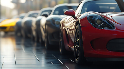 Poster - generic and unbranded cars parked in row on outdoor parking, front view