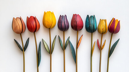 Aufkleber - Group of colorful wooden tulips