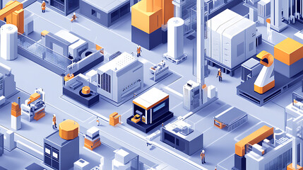 Poster - Industry 4,0 smart factory interior showcases IIoT machines, efficient workstations, and automated production lines, optimizing the manufacturing process for improved performance