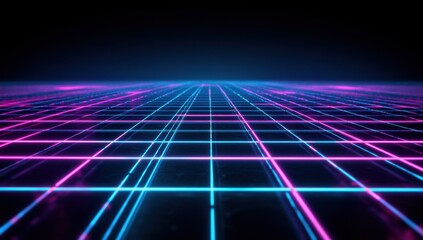 Poster - abstract background with a neon blue and purple grid on a black background abstract, dark, glowing d