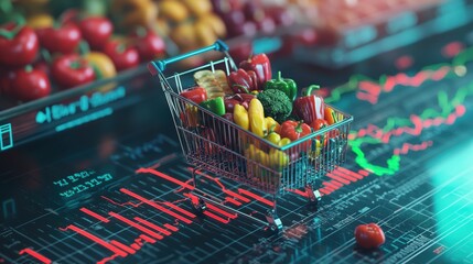 Poster - consumer staples sector trends using grocery icons on stock performance graphs