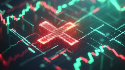 Poster - healthcare services performance using medical cross icon and stock market trends