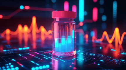 Poster - visualizing pharmaceutical distribution analyzing pill bottle trends against market performance