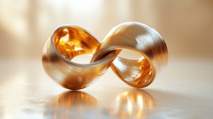 Wall Mural - elegant golden mã¶bius strip sculpture with reflections in a minimalist setting